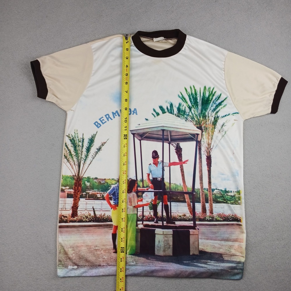 Vintage Bermuda Carousel Ringer T-Shirt Mens XL Cream Souvenir Photo Print 70s - Picture 6 of 9